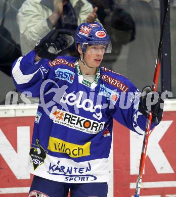 EBEL. Eishockey Bundesliga. EC Pasut VSV gegen Olimpija Ljubljana (Laibach).  Torjubel Michael Raffl (VSV). Villach, am 8.10.2010.
Foto: Kuess 


---
pressefotos, pressefotografie, kuess, qs, qspictures, sport, bild, bilder, bilddatenbank