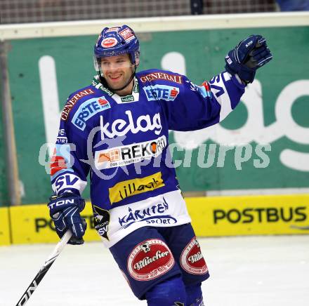 EBEL. Eishockey Bundesliga. EC Pasut VSV gegen Olimpija Ljubljana (Laibach). Torjubel Derek Damon (VSV). Villach, am 8.10.2010.
Foto: Kuess 


---
pressefotos, pressefotografie, kuess, qs, qspictures, sport, bild, bilder, bilddatenbank