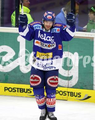 EBEL. Eishockey Bundesliga. EC Pasut VSV gegen Olimpija Ljubljana (Laibach).  Torjubel Derek Damon (VSV). Villach, am 8.10.2010.
Foto: Kuess 


---
pressefotos, pressefotografie, kuess, qs, qspictures, sport, bild, bilder, bilddatenbank