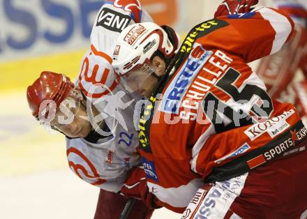 EBEL. Eishockey Bundesliga. KAC gegen HK Acroni Jesenice. David Schuller, (KAC), Jure Dolinsek  (Jesenice). Klagenfurt, am 10.10.2010.
Foto: Kuess 

---
pressefotos, pressefotografie, kuess, qs, qspictures, sport, bild, bilder, bilddatenbank