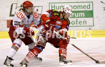 EBEL. Eishockey Bundesliga. KAC gegen HK Acroni Jesenice. Markus Pirmann,  (KAC),  Marc Cavosie (Jesenice). Klagenfurt, am 10.10.2010.
Foto: Kuess 

---
pressefotos, pressefotografie, kuess, qs, qspictures, sport, bild, bilder, bilddatenbank