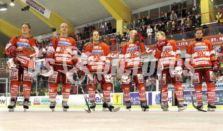 EBEL. Eishockey Bundesliga. KAC gegen HK Acroni Jesenice. Tyler Scofield, Johannes Kirisits, Manuel Geier, Herbert Ratz, Markus Pirmann, Gregor Hager (KAC). Klagenfurt, am 10.10.2010.
Foto: Kuess 

---
pressefotos, pressefotografie, kuess, qs, qspictures, sport, bild, bilder, bilddatenbank