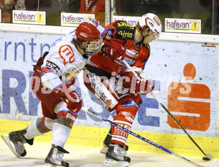 EBEL. Eishockey Bundesliga. KAC gegen HK Acroni Jesenice. Markus Pirmann, (KAC),   Marc Cavosie (Jesenice). Klagenfurt, am 10.10.2010.
Foto: Kuess 

---
pressefotos, pressefotografie, kuess, qs, qspictures, sport, bild, bilder, bilddatenbank