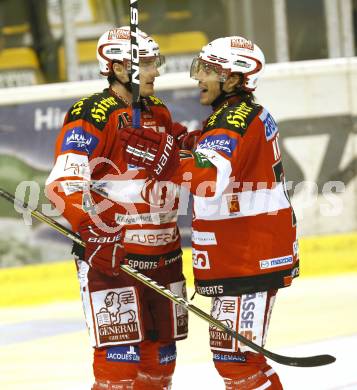 EBEL. Eishockey Bundesliga. KAC gegen HK Acroni Jesenice. Torjubel David Schuller, Dieter Kalt (KAC). Klagenfurt, am 10.10.2010.
Foto: Kuess 

---
pressefotos, pressefotografie, kuess, qs, qspictures, sport, bild, bilder, bilddatenbank