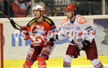 EBEL. Eishockey Bundesliga. KAC gegen HK Acroni Jesenice.  Jeff Shantz, (KAC), Wade Skolney (Jesenice). Klagenfurt, am 10.10.2010.
Foto: Kuess 

---
pressefotos, pressefotografie, kuess, qs, qspictures, sport, bild, bilder, bilddatenbank