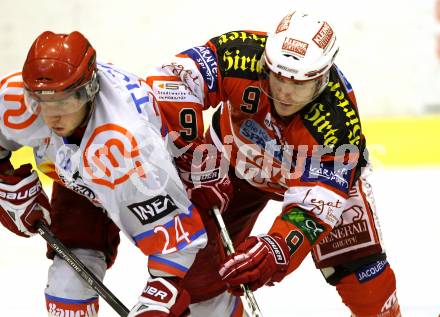 EBEL. Eishockey Bundesliga. KAC gegen HK Acroni Jesenice. Tyler Spurgeon,  (KAC), Rok Ticar (Jesenice). Klagenfurt, am 10.10.2010.
Foto: Kuess 

---
pressefotos, pressefotografie, kuess, qs, qspictures, sport, bild, bilder, bilddatenbank