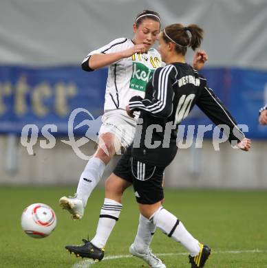 Frauenfussball. OEFB Frauenliga. SK Kelag Kaernten gegen Elitefussball Internat Westfalen. Tatjana Sabitzer (Kaernten), Lina Magall (Westfalen). Klagenfurt, am 2.10.2010.
Foto: Kuess
---
pressefotos, pressefotografie, kuess, qs, qspictures, sport, bild, bilder, bilddatenbank