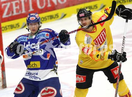 EBEL. Eishockey Bundesliga. EC Pasut VSV gegen EV Vienna Capitals.  Michael Raffl, (VSV), LAKOS Philippe (Vienna). Villach, am 15.10.2010.
Foto: Kuess 


---
pressefotos, pressefotografie, kuess, qs, qspictures, sport, bild, bilder, bilddatenbank