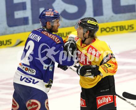 EBEL. Eishockey Bundesliga. EC Pasut VSV gegen EV Vienna Capitals.  Michael Mike Martin, (VSV), ULMER Martin (Vienna). Villach, am 15.10.2010.
Foto: Kuess 


---
pressefotos, pressefotografie, kuess, qs, qspictures, sport, bild, bilder, bilddatenbank