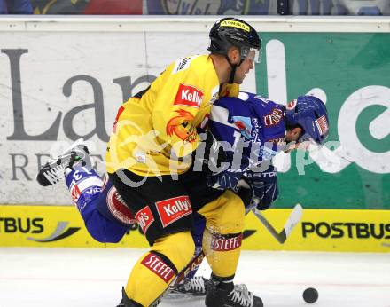 EBEL. Eishockey Bundesliga. EC Pasut VSV gegen EV Vienna Capitals.  Benjamin Petrik,  (VSV), CASPARSSON Peter (Vienna). Villach, am 15.10.2010.
Foto: Kuess 


---
pressefotos, pressefotografie, kuess, qs, qspictures, sport, bild, bilder, bilddatenbank