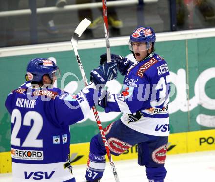 EBEL. Eishockey Bundesliga. EC Pasut VSV gegen EV Vienna Capitals.  Torjubel Andreas Kristler (VSV). Villach, am 15.10.2010.
Foto: Kuess 


---
pressefotos, pressefotografie, kuess, qs, qspictures, sport, bild, bilder, bilddatenbank