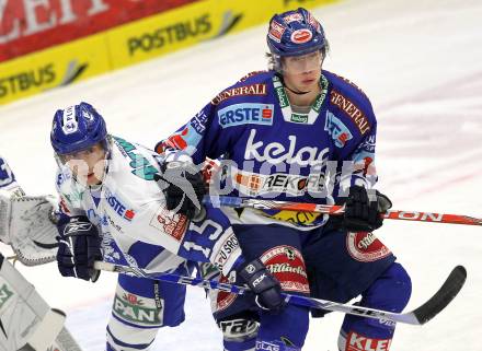 EBEL. Eishockey Bundesliga. EC Pasut VSV gegen KHL Medvescak Zagreb. Michael Raffl, (VSV), SERTICH Andy (Zagreb). Villach, am 17.10.2010.
Foto: Kuess 


---
pressefotos, pressefotografie, kuess, qs, qspictures, sport, bild, bilder, bilddatenbank