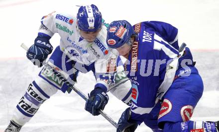 EBEL. Eishockey Bundesliga. EC Pasut VSV gegen KHL Medvescak Zagreb. Nico Toff, (VSV), RABBIT Wacey (Zagreb). Villach, am 17.10.2010.
Foto: Kuess 


---
pressefotos, pressefotografie, kuess, qs, qspictures, sport, bild, bilder, bilddatenbank