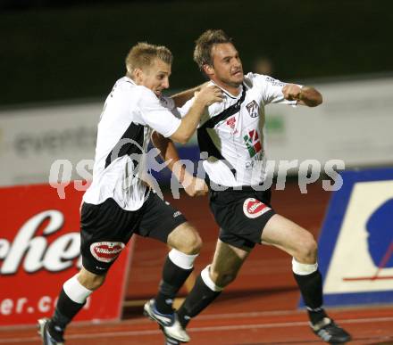 Fussball. Erste Liga. RZ Pellets WAC/St. Andrae gegen SV Scholz Groedig . Torjubel Kerhe Manuel, Messner Gernot (WAC). Wolfsberg, 15.10.2010. 
Foto: Kuess

---
pressefotos, pressefotografie, kuess, qs, qspictures, sport, bild, bilder, bilddatenbank