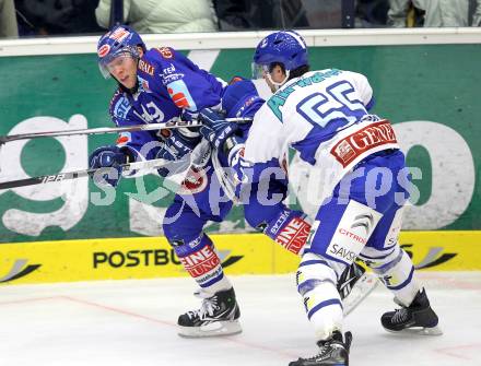 EBEL. Eishockey Bundesliga. EC Pasut VSV gegen KHL Medvescak Zagreb. Matt Ryan, (VSV), POWERS Christopher (Zagreb). Villach, am 17.10.2010.
Foto: Kuess 


---
pressefotos, pressefotografie, kuess, qs, qspictures, sport, bild, bilder, bilddatenbank