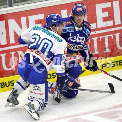 EBEL. Eishockey Bundesliga. EC Pasut VSV gegen KHL Medvescak Zagreb. Michael Raffl, (VSV), RABBIT Wacey (Zagreb). Villach, am 17.10.2010.
Foto: Kuess 


---
pressefotos, pressefotografie, kuess, qs, qspictures, sport, bild, bilder, bilddatenbank