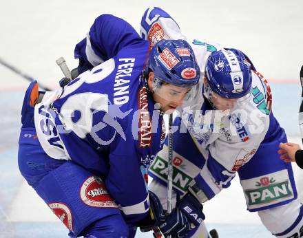 EBEL. Eishockey Bundesliga. EC Pasut VSV gegen KHL Medvescak Zagreb. Jonathan Ferland,  (VSV), JAKOPIC Rok (Zagreb). Villach, am 17.10.2010.
Foto: Kuess 


---
pressefotos, pressefotografie, kuess, qs, qspictures, sport, bild, bilder, bilddatenbank