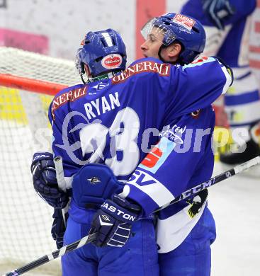 EBEL. Eishockey Bundesliga. EC Pasut VSV gegen KHL Medvescak Zagreb. Torjubel Matt Ryan, Tomaz Razingar (VSV). Villach, am 17.10.2010.
Foto: Kuess 


---
pressefotos, pressefotografie, kuess, qs, qspictures, sport, bild, bilder, bilddatenbank