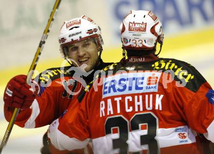 EBEL. Eishockey Bundesliga. KAC gegen EHC LIWEST Linz. Torjubel HAGER Gregor, RATCHUK Peter(KAC), (Linz). Klagenfurt, am 22.10.2010.
Foto: Nadja Kuess
---
pressefotos, pressefotografie, kuess, qs, qspictures, sport, bild, bilder, bilddatenbank