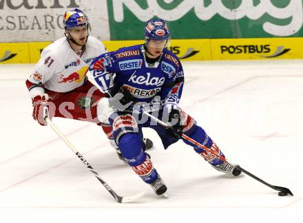 EBEL. Eishockey Bundesliga. EC Pasut VSV gegen EC Red Bull Salzburg.  Raffl Michael (VSV), Regier Steven (Salzburg). Villach, am 24.10.2010.
Foto: Nadja Kuess 


---
pressefotos, pressefotografie, kuess, qs, qspictures, sport, bild, bilder, bilddatenbank