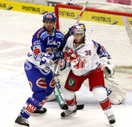 EBEL. Eishockey Bundesliga. EC Pasut VSV gegen EC Red Bull Salzburg.  Kuznik Greg (VSV), Pewal Marco (Salzburg). Villach, am 24.10.2010.
Foto: Nadja Kuess 


---
pressefotos, pressefotografie, kuess, qs, qspictures, sport, bild, bilder, bilddatenbank