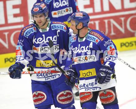 EBEL. Eishockey Bundesliga. EC Pasut VSV gegen Olimpija Ljubljana  (Laibach). Jonathan Ferland, Gerhard Unterluggauer (VSV). Villach, am 8.10.2010.
Foto: Kuess 


---
pressefotos, pressefotografie, kuess, qs, qspictures, sport, bild, bilder, bilddatenbank