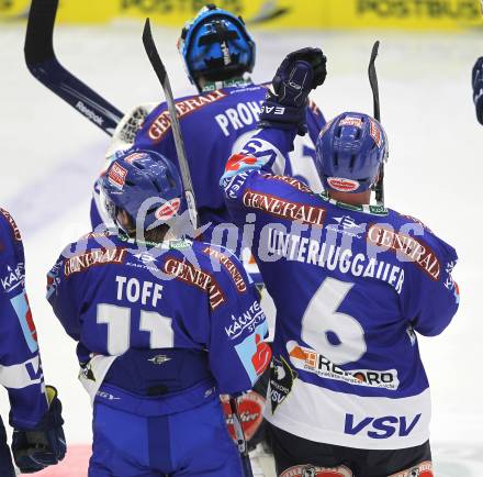 EBEL. Eishockey Bundesliga. EC Pasut VSV gegen Olimpija Ljubljana  (Laibach). Nico Toff, Gerhard Unterluggauer (VSV). Villach, am 8.10.2010.
Foto: Kuess 


---
pressefotos, pressefotografie, kuess, qs, qspictures, sport, bild, bilder, bilddatenbank