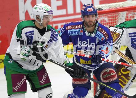 EBEL. Eishockey Bundesliga. EC Pasut VSV gegen Olimpija Ljubljana  (Laibach). Nikolas Petrik (VSV), Bostjan Golicic (Ljubljana). Villach, am 8.10.2010.
Foto: Kuess 


---
pressefotos, pressefotografie, kuess, qs, qspictures, sport, bild, bilder, bilddatenbank