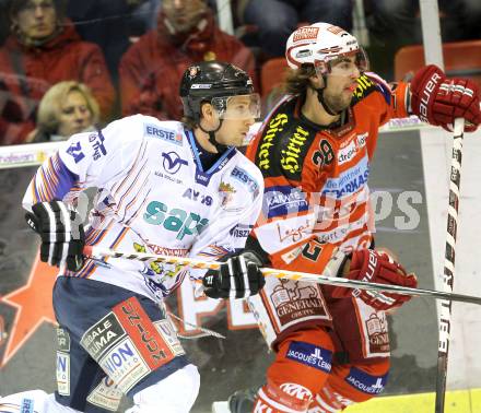 EBEL. Eishockey Bundesliga. KAC gegen Alba Volan SAPA Fehervar AV19. Martin Schumnig, (KAC), Daniel Fekete  (Alba Volan). Klagenfurt, am 26.10.2010.
Foto: Kuess 

---
pressefotos, pressefotografie, kuess, qs, qspictures, sport, bild, bilder, bilddatenbank