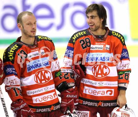 EBEL. Eishockey Bundesliga. KAC gegen Alba Volan SAPA Fehervar AV19. Johannes Kirisits, Martin Schumnig (KAC). Klagenfurt, am 26.10.2010.
Foto: Kuess 

---
pressefotos, pressefotografie, kuess, qs, qspictures, sport, bild, bilder, bilddatenbank