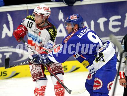 EBEL. Eishockey Bundesliga. VSV gegen KAC. Tomaz Razingar, (VSV), Tyler Scofield (KAC). Villach, am 29.10.2010.
Foto: Kuess 

---
pressefotos, pressefotografie, kuess, qs, qspictures, sport, bild, bilder, bilddatenbank