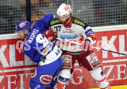 EBEL. Eishockey Bundesliga. VSV gegen KAC. Roland Kaspitz, (VSV), Sean Brown (KAC). Villach, am 29.10.2010.
Foto: Nadja Kuess 

---
pressefotos, pressefotografie, kuess, qs, qspictures, sport, bild, bilder, bilddatenbank