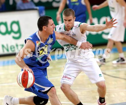 Basketball Bundesliga. Woerthersee Piraten gegen UBSC Graz.  Gunther Zajic,  (Piraten), Dragan Miletic (Graz). Klagenfurt, 30.10.2010.
Foto:  Kuess

---
pressefotos, pressefotografie, kuess, qs, qspictures, sport, bild, bilder, bilddatenbank