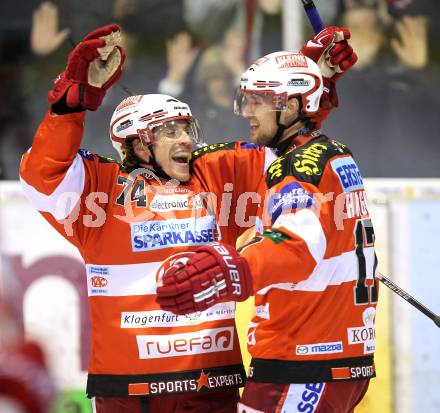 EBEL. Eishockey Bundesliga. KAC gegen Red Bull Salzburg. Torjubel Dieter Kalt, Gregor Hager (KAC). Klagenfurt, 31.10.2010.
Foto: Kuess 

---
pressefotos, pressefotografie, kuess, qs, qspictures, sport, bild, bilder, bilddatenbank