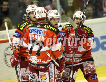 EBEL. Eishockey Bundesliga. KAC gegen Red Bull Salzburg. Torjubel KAC. Klagenfurt, 31.10.2010.
Foto: Kuess 

---
pressefotos, pressefotografie, kuess, qs, qspictures, sport, bild, bilder, bilddatenbank