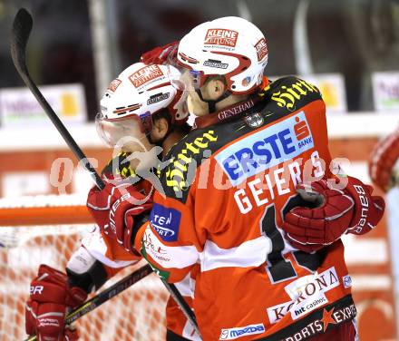 EBEL. Eishockey Bundesliga. KAC gegen Red Bull Salzburg.  Torjubel Manuel Geier, Stefan Geier (KAC). Klagenfurt, 31.10.2010.
Foto: Kuess 

---
pressefotos, pressefotografie, kuess, qs, qspictures, sport, bild, bilder, bilddatenbank