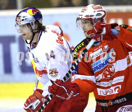 EBEL. Eishockey Bundesliga. KAC gegen Red Bull Salzburg. Herbert Ratz, (KAC), Douglas Lynch  (Salzburg). Klagenfurt, 31.10.2010.
Foto: Kuess 

---
pressefotos, pressefotografie, kuess, qs, qspictures, sport, bild, bilder, bilddatenbank