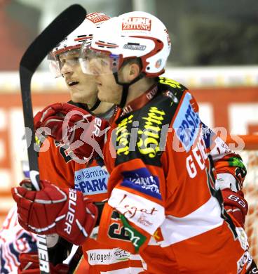 EBEL. Eishockey Bundesliga. KAC gegen Red Bull Salzburg. Torjubel Manuel Geier, Stefan Geier (KAC). Klagenfurt, 31.10.2010.
Foto: Kuess 

---
pressefotos, pressefotografie, kuess, qs, qspictures, sport, bild, bilder, bilddatenbank