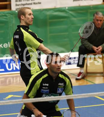 Badminton Bundesliga. ASKOE Kelag Kaernten gegen ASV Pressbaum. Michael Trojan, Julian Hristov (Kaernten). Klagenfurt, am 30.10.2010.
Foto: Kuess
---
pressefotos, pressefotografie, kuess, qs, qspictures, sport, bild, bilder, bilddatenbank