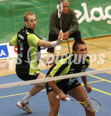 Badminton Bundesliga. ASKOE Kelag Kaernten gegen ASV Pressbaum. Michael Trojan, Julian Hristov (Kaernten). Klagenfurt, am 30.10.2010.
Foto: Kuess
---
pressefotos, pressefotografie, kuess, qs, qspictures, sport, bild, bilder, bilddatenbank