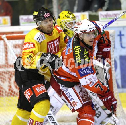 EBEL. Eishockey Bundesliga. KAC gegen EV Vienna Capitals. Dieter Kalt,  (KAC), Francois Fortier (Vienna). Klagenfurt, 5.11.2010.
Foto: Kuess 

---
pressefotos, pressefotografie, kuess, qs, qspictures, sport, bild, bilder, bilddatenbank