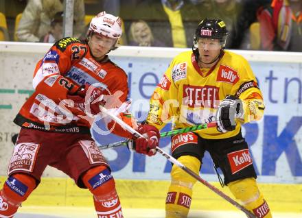 EBEL. Eishockey Bundesliga. KAC gegen EV Vienna Capitals. Thomas Hundertpfund,  (KAC), Jeremy Rebek (Vienna). Klagenfurt, 5.11.2010.
Foto: Kuess 

---
pressefotos, pressefotografie, kuess, qs, qspictures, sport, bild, bilder, bilddatenbank