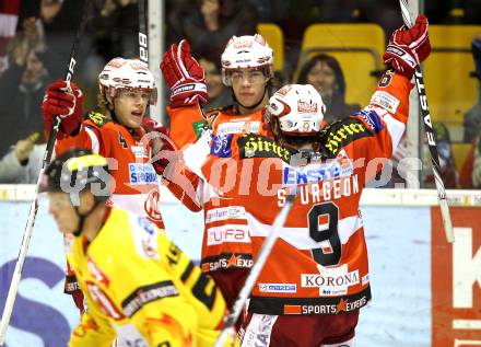 EBEL. Eishockey Bundesliga. KAC gegen EV Vienna Capitals. Torjubel KAC. Klagenfurt, 5.11.2010.
Foto: Kuess 

---
pressefotos, pressefotografie, kuess, qs, qspictures, sport, bild, bilder, bilddatenbank