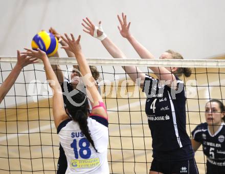 Volleyball MEL. ATSC Wildcats gegen ZOK Split. Rosalinda Seidl, Sabrina Mueller (Wildcats). Klagenfurt, am 6.11.2010.
Foto: Kuess
---
pressefotos, pressefotografie, kuess, qs, qspictures, sport, bild, bilder, bilddatenbank