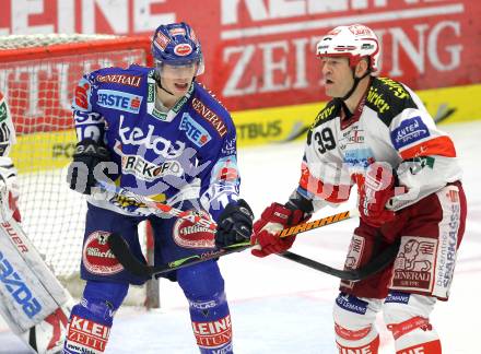 EBEL. Eishockey Bundesliga.  VSV gegen KAC. Michael Raffl,  (VSV), Jeff Shantz (KAC). Villach, am 7.11.2010.
Foto: Kuess 


---
pressefotos, pressefotografie, kuess, qs, qspictures, sport, bild, bilder, bilddatenbank