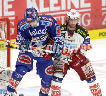 EBEL. Eishockey Bundesliga.  VSV gegen KAC. Jonathan Ferland, (VSV), Martin Schumnig  (KAC). Villach, am 7.11.2010.
Foto: Kuess 


---
pressefotos, pressefotografie, kuess, qs, qspictures, sport, bild, bilder, bilddatenbank