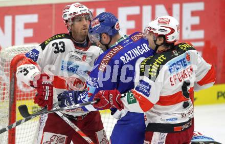 EBEL. Eishockey Bundesliga.  VSV gegen KAC. Tomaz Razingar, Peter Ratchuk,  (VSV), Tyler Spurgeon (KAC). Villach, am 7.11.2010.
Foto: Kuess 


---
pressefotos, pressefotografie, kuess, qs, qspictures, sport, bild, bilder, bilddatenbank