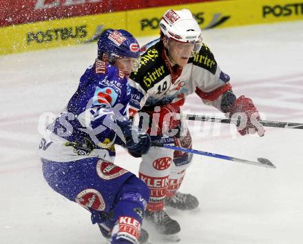 EBEL. Eishockey Bundesliga.  VSV gegen KAC. Roland Kaspitz, (VSV), Stefan Geier  (KAC). Villach, am 7.11.2010.
Foto: Kuess 


---
pressefotos, pressefotografie, kuess, qs, qspictures, sport, bild, bilder, bilddatenbank