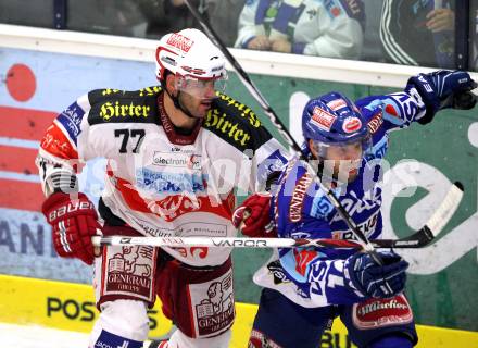 EBEL. Eishockey Bundesliga.  VSV gegen KAC. Derek Damon,  (VSV), Sean Brown (KAC). Villach, am 7.11.2010.
Foto: Kuess 


---
pressefotos, pressefotografie, kuess, qs, qspictures, sport, bild, bilder, bilddatenbank