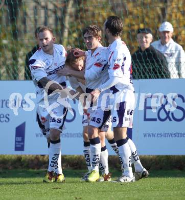 Fussball Regionalliga. SAK gegen ASK Stadtwerke Sparkasse Voitsberg. Torjubel Martin Wakonig, Christian Samitsch, Grega Triplat, Marjan Kropiunik (SAK). Klagenfurt, am 13.11.2010.
Foto: Kuess
---
pressefotos, pressefotografie, kuess, qs, qspictures, sport, bild, bilder, bilddatenbank